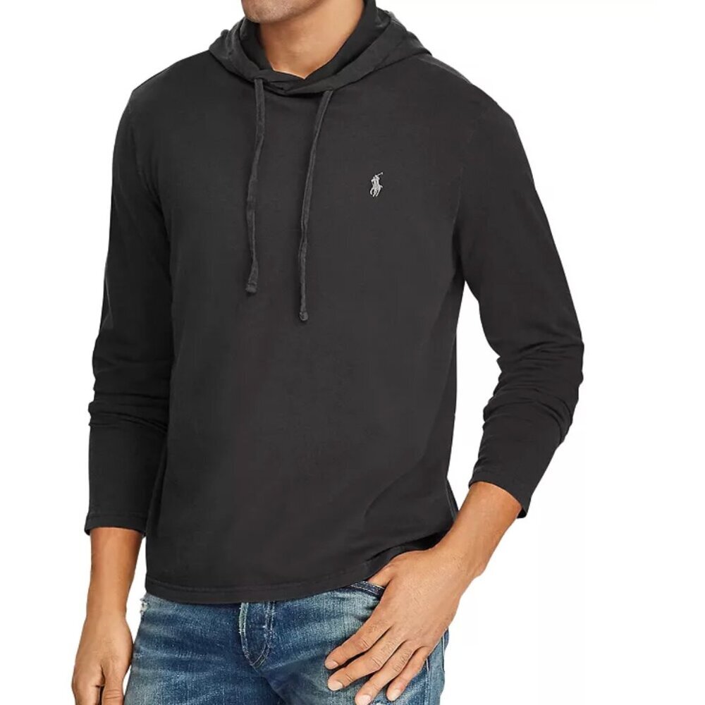 Polo Ralph Lauren Jersey Cotton Long Sleeve Tee Hoodie Mens XL Black Gray Simple